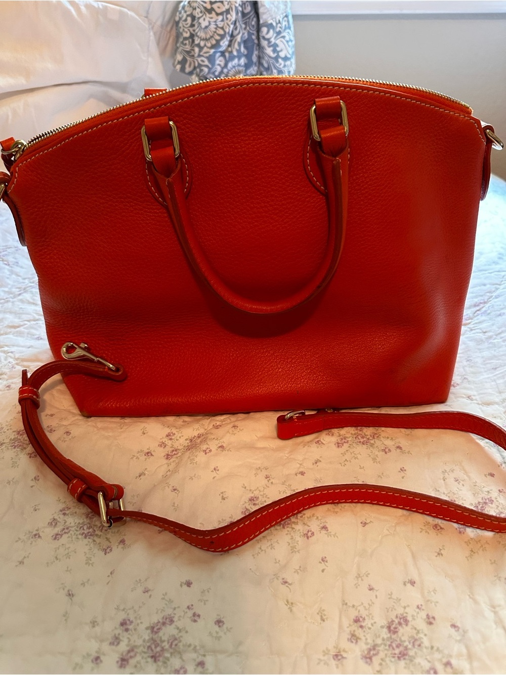 Dooney and Bourke Women's Orange Leather Satchel Handbag - Classic Carryall